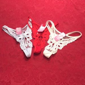 NWT Nines Lacy Panties set, Red, White and Lavender